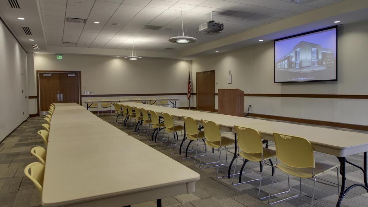 Headquarters Meeting Room A in classroom configuration
